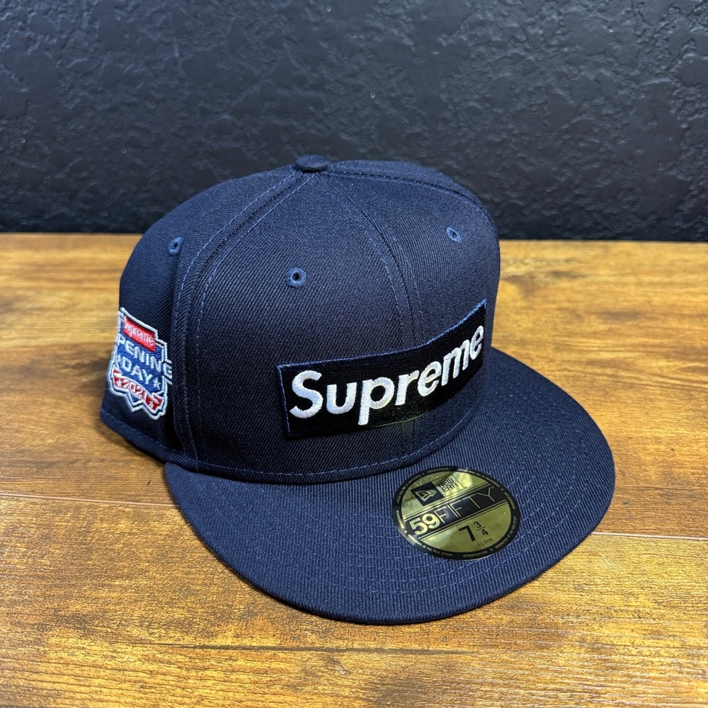 Supreme Box Logo No Comp FW21H67 Navy Polyester New Era Fitted Hat Mens 7 3/4